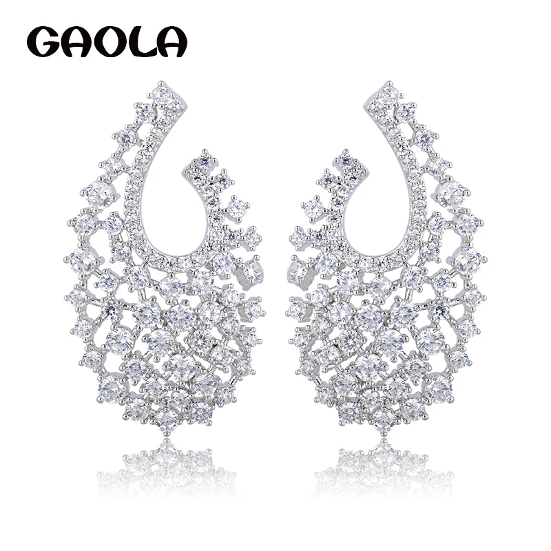 Дизайн Новое поступление элегантные романтические массивные микро-вставки круглые большие серьги-гвоздики с кристаллами свадебный подарок для женщин GLE5336