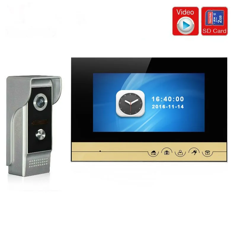 

SmartYIBA 7 Inch LCD Door Phone Intercom System Picture Taking Video Recording Unlock Doorbell System with Night Vision TF Card