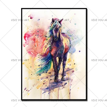 

Abstract Colorful Running Horse Painting Canvas100% Handmade oil Painting Wall Art Picture Square Nordic style For Living Room