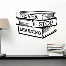 Наклейка на стену для учебников с надписью «Never Stop Learning», Мотивационная цитата, наклейка на стену для библиотеки, классный декор, виниловая роспись, AY1689