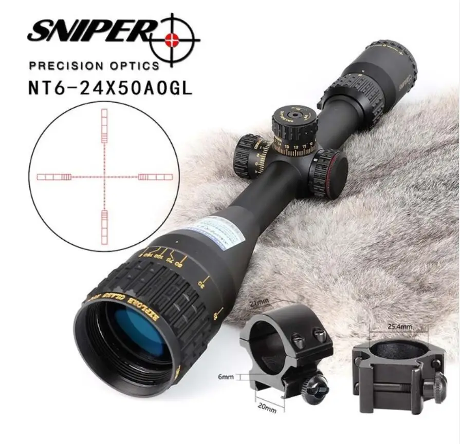 with picatinny ring3 Снайпер NT 6-24X50 AOGL охотничьи оптические прицелы тактический оптический прицел полноразмерный стеклянный гравированный прицел с подсветкой RGB - Цвет: with picatinny ring3