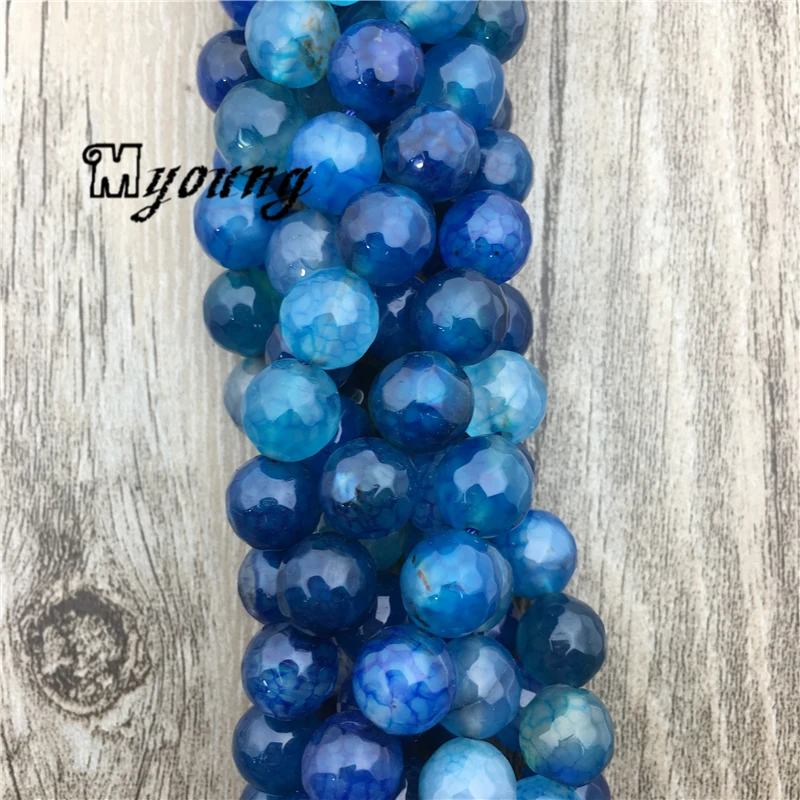 

Round Ocean Blue Agates Loose Beads, Faceted Dragon Veins Agat Beads, Fashion Necklace Bracelet Making Findings, MY1637