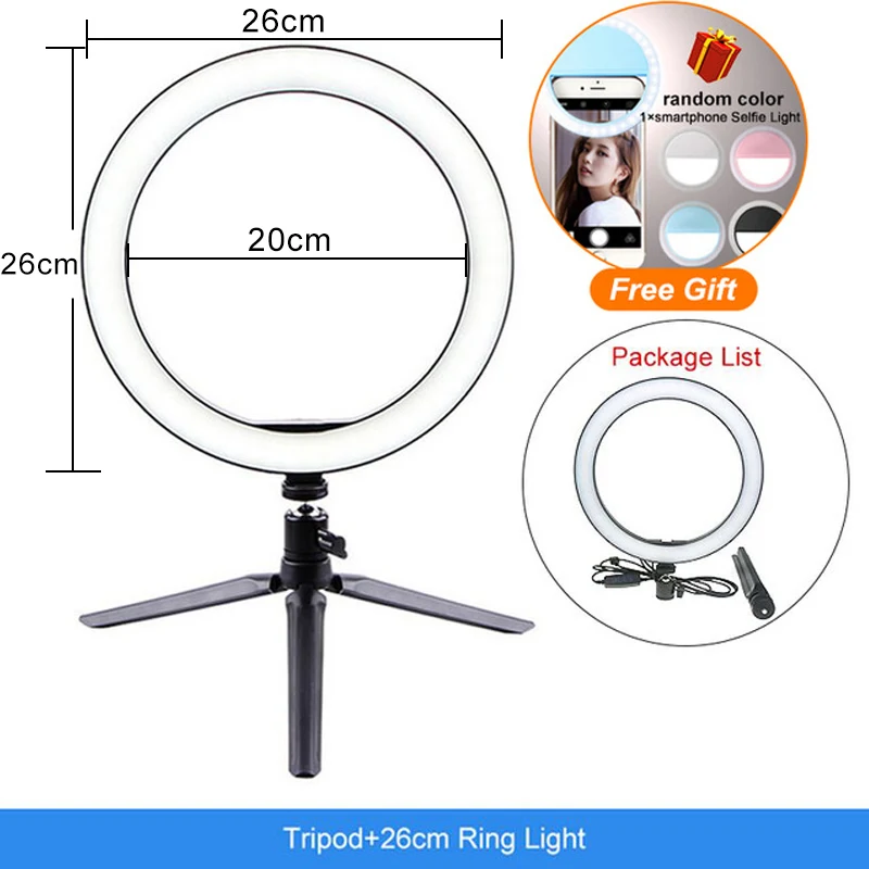 Светодиодный кольцевой светильник 6 ''16 см для фотосъемки с регулируемой яркостью с usb-разъемом и штативом для Youtube Vlog Makeup Live Photos l - Цвет: Package List F