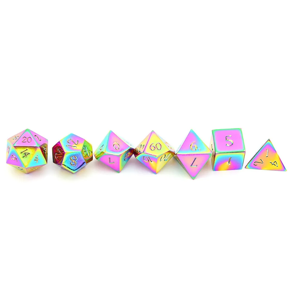 Koop 16mm Draak Lettertype Regenboog Metalen Dobbelstenen Dungeons And Dragons Metal Dice Set 7 sterven Solid Dobbelstenen met Gift Dobbelstenen tas voor RPG Games