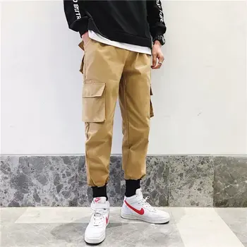 

Mens Solid Pants Streetwear Pockets Solid Hiphop Trousers Overalls Joogers Pants Sweatpant Male