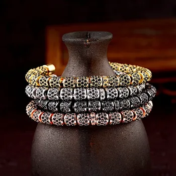 

OIQUEI Luxury Jewelry Full Black Zircon CZ Copper Spacer Bead Bangles For Women Men Fashion Accessories Wristband Cuff Bracelets