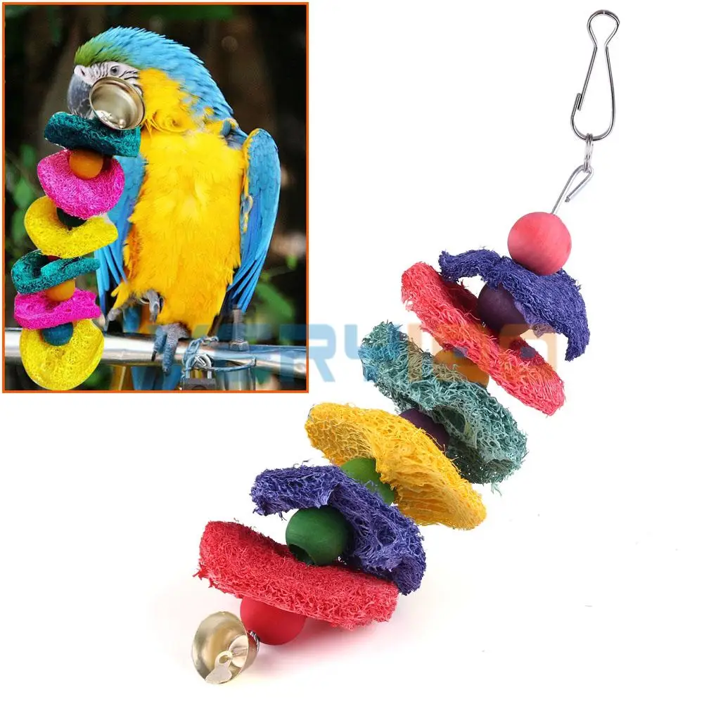 Попыгай игрушки попугай волнистый попугайчик Cockatiel Conure волоконно-люфой губка жевать колокол флягодержатель