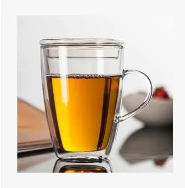 Термостойкая стеклянная чайная чашка с крышкой, двухстеновая кофейная чашка Бытовая офисная посуда для бара, для цветов/черный/Пуэр/чай пуэр