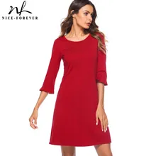 Хорошее-forever повседневное элегантное однотонное красное платье с круглым вырезом и рукавами 3/4 с покрытием для работы женское прямое Цельнокройное платье T028