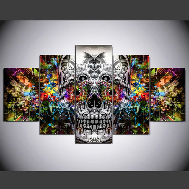 5 piece canvas art HD Painting Wall Art  Halloween skull Painting  picture paintings for living room wall Framed Art