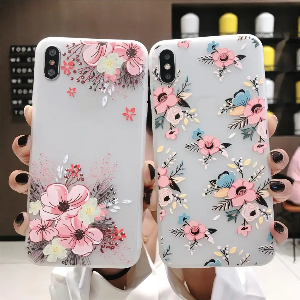 

Peony Flowers Matte Phone Case for iPhone X XR XS Max 3D Relief Soft Silicone Cover for iphone 6 6S 7 8 Plus 10 Cases for Funda