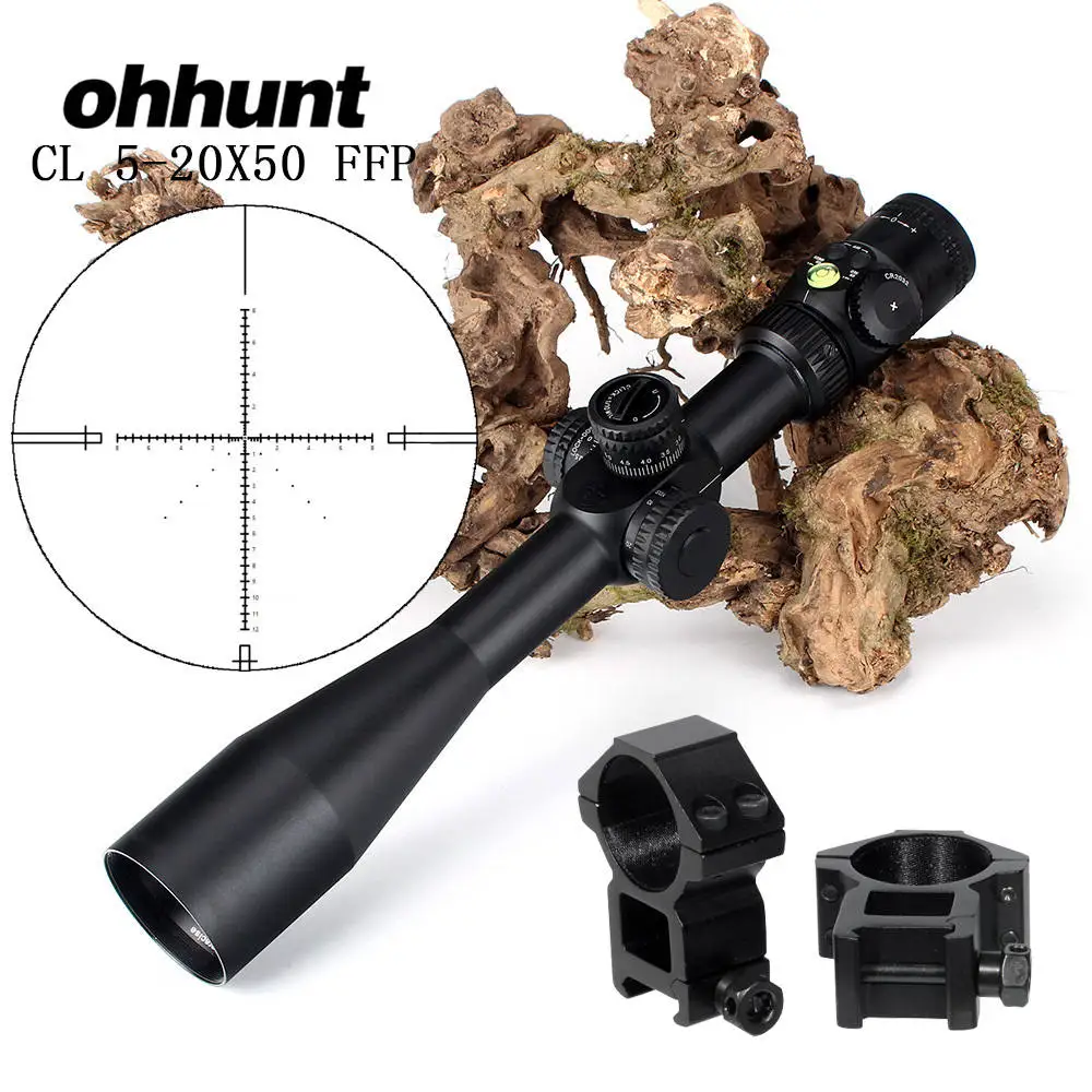 Охота ohhunt CL 5-20X50 FFP первый фокальный плоскостный прицел боковой Параллакс стекло гравированное сетка замок сброс область с пузырьковым уровнем - Цвет: with Picatinny Rings