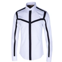 Высококачественная Мужская рубашка, роскошная брендовая приталенная рубашка, мужская хлопковая рубашка с длинным рукавом, Chemise Homme, Повседневная Лоскутная Мужская рубашка белого цвета