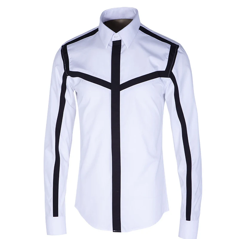 

High Quality Men Shirt Luxury Brand Slim Fit Shirt Men Cotton Long Sleeve Chemise Homme Casual Patchwork Mens Dress Shirts White