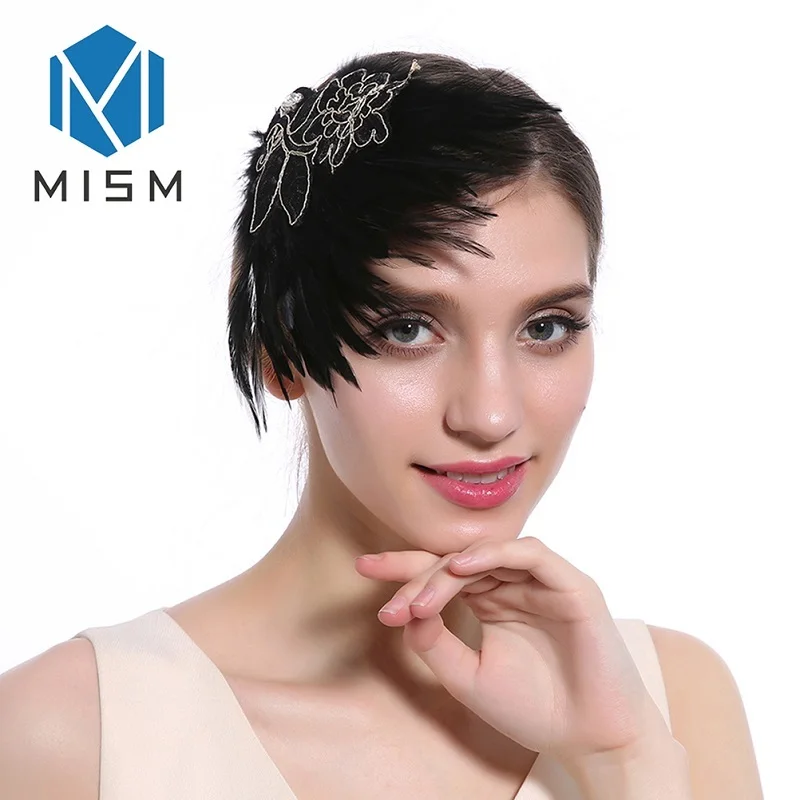 

M MISM Ladies Fascinator Headwear Feather Bride Wedding Party Hair Clips Hair Band Charming Hair Accessories for Womens Hairpins