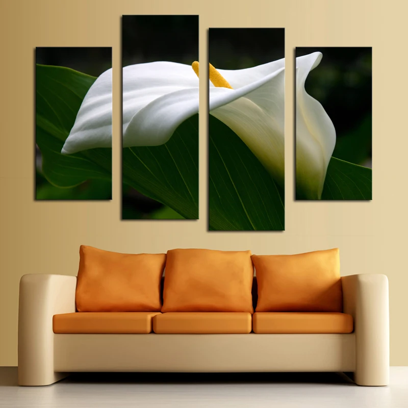 Free shipping 4 Piece Lily Wall Painting White Flowers Modern Home Wall