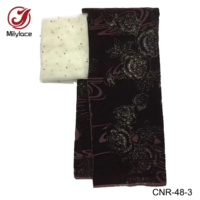 

High quality african velvet lace lace fabric with stones 5 yards per lot silk velvet lace fabric embroidery fabric with CNR-48