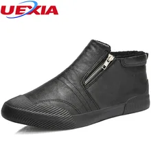 UEXIA Winter Shoes Men Zipper Plush Snow Fashion Casual Shoes Front Anti-collision toe Ankle Fur Warm Footwear Sneakers Slip-On
