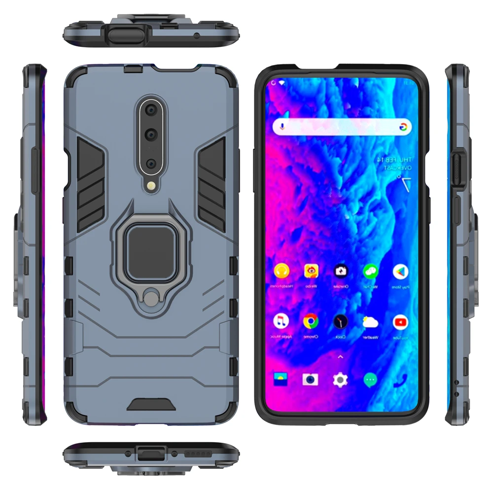 Противоударный двухслойный Жесткий Чехол для One plus 7 Pro с кольцом на палец и