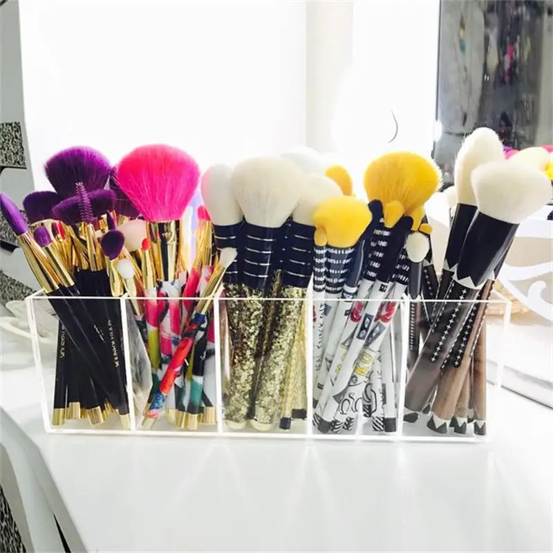 

Clear Acrylic Makeup Organizer Box Brushes Container 5 Slots Storage Box Transparent Cosmetic Holder