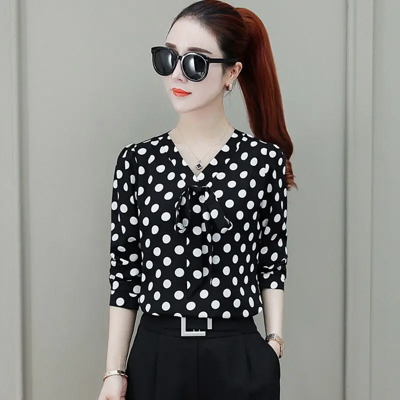 

New Styles Fashion Long Sleeve Blouses and Shirts for Business Women Office Work Wear Blouse Tops With Bow Tie DF2563
