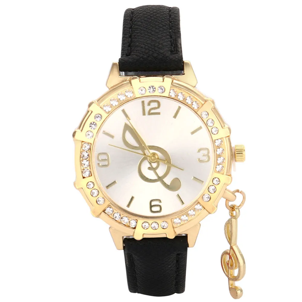 

Quartz Wrist Musical Note Tower Rhinestone PU Leather Woman Man Analog Quartz Wrist Watch Watches for women relogio feminino P30