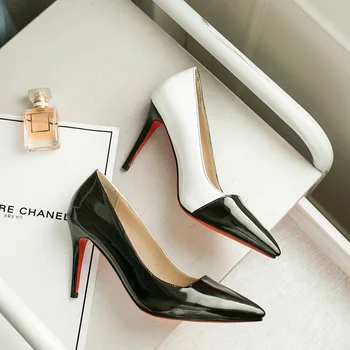 

Small and pure and fresh with the new spring 2018 high heel pointed spell color code size 32 shallow mouth single shoes 1831-47