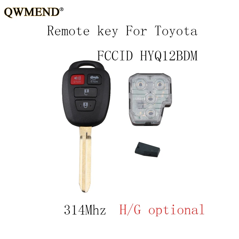 

QWMEND 4Buttons Remote Car Key Fob For Toyota Camry 2012 2013 2014 2015 2016 2017 HYQ12BDM original key G/H Chip optional