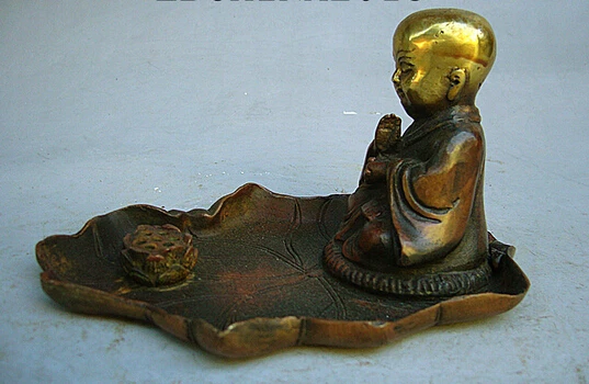 

bi003079 6"Chinese culture old antique collection bronze young monk Buddhism statues