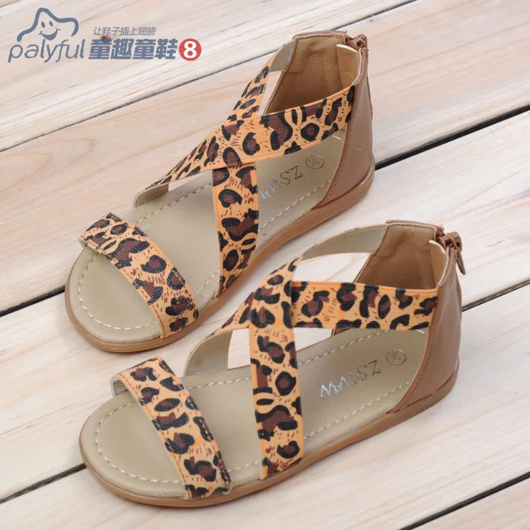 2014 summer female child sandals leopard print rhinestone princess