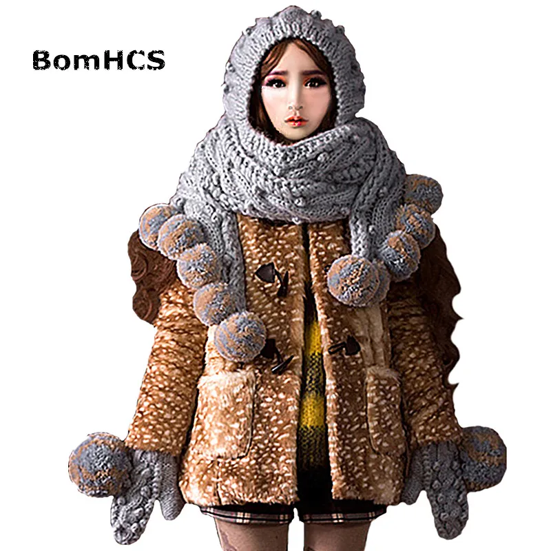 BomHCS очень большая Серая шапка и перчатки с шарфом (костюм из 2 предметов) Милая