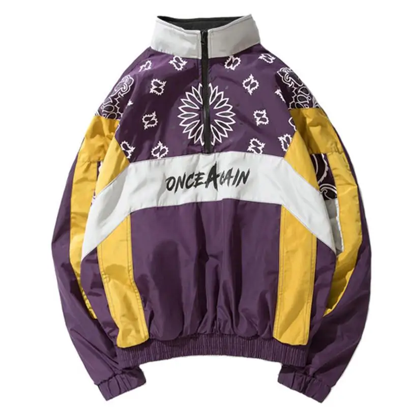 2019 Autumn Harajuku Pullover Mens Jacket Hip Hop Men Floral Print Zip Vintage Windbreaker Japanese Streetwear Man | Мужская одежда