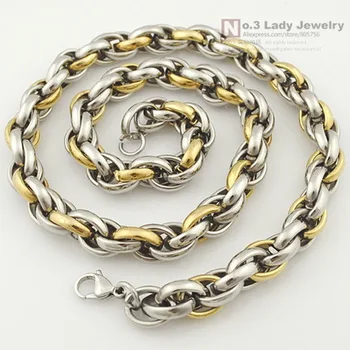 

GOKADIMA heavy punk man chain 316l s.steel in Two Tone twisted necklace with lobster clasp link men's 2015 jewelry WN200