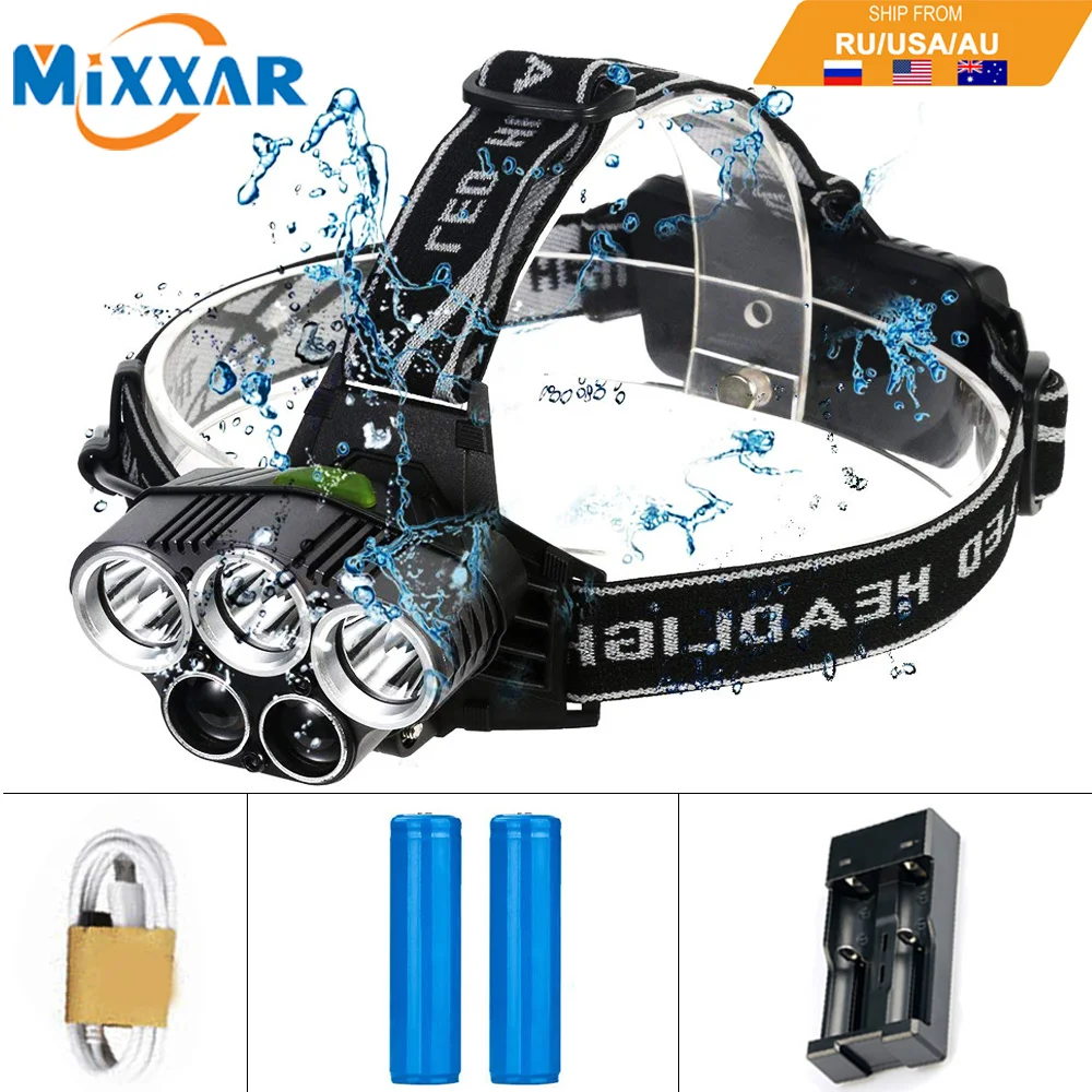 

Dropshipping 3T6 White 2XPE Blue LED Headlamp 15000LM led Torch Headlight 5 Mode Head Lamp for Hunting Fishing Outdoor Equipment