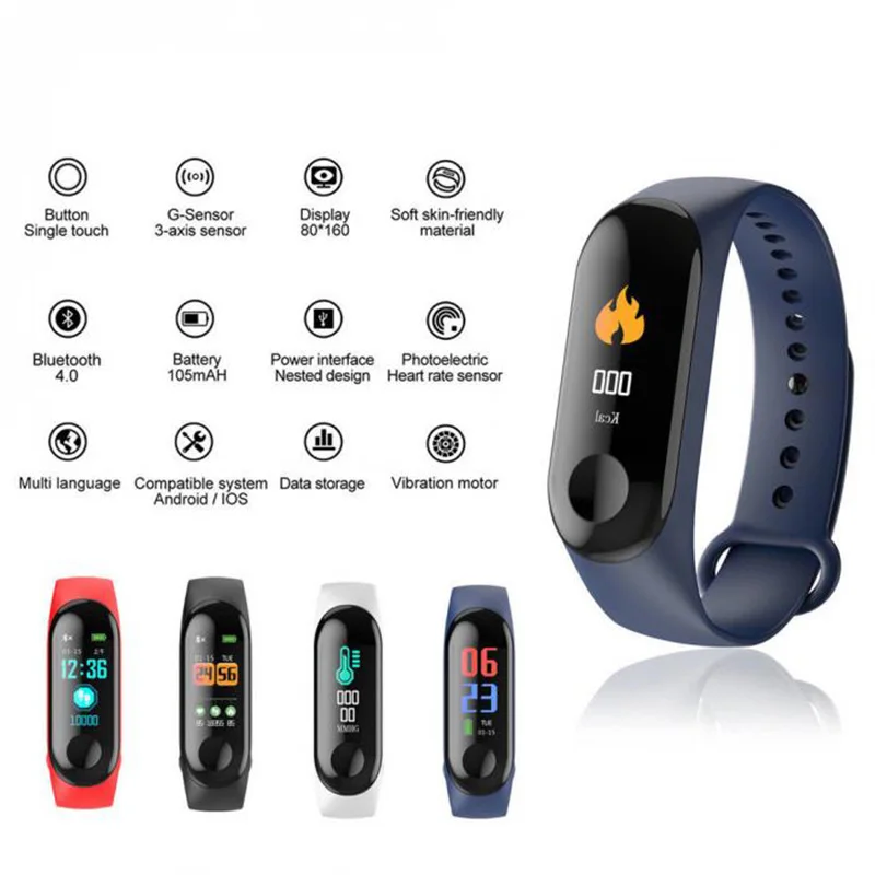 

M3 SmartWatch color Screen Blood Pressure Heart Rate Monitor Fitness Sport Bracelet WristBand Fitness healthy Watch for xiaomi 3