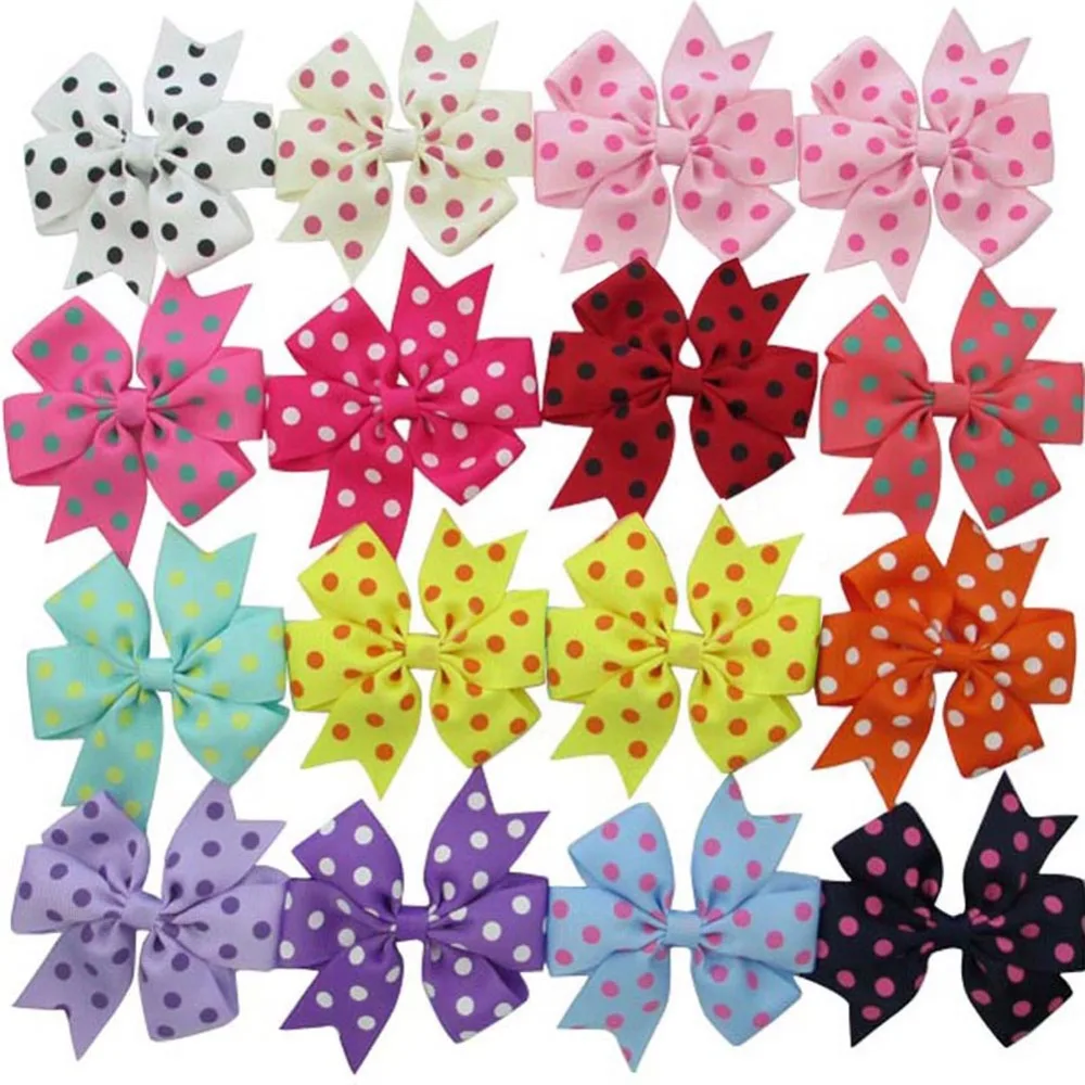 MyAmy Free Shipping 40pcs/lot 3 inches polka dots grosgrain ribbon hair bows WITH alligator hair