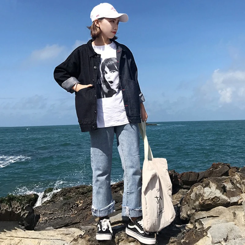 Harajuku Style Denim Jacket For Women 2018 New Black Jean Jacket Women Casual Loose Basic Coat Autumn Female Jacket