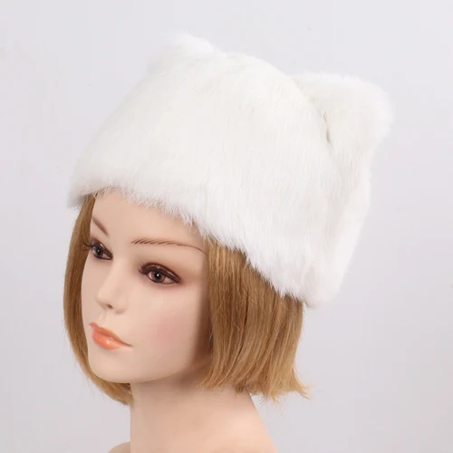 Новое поступление, женская шапка из натурального кроличьего меха, зимняя теплая меховая шапка из натурального кролика, милая шапка из натурального меха для девушек - Цвет: white