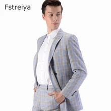 Custom made men double breasted Checked slim fit suit coustume homme wool men clothing 2 pieces customized wedding suits for men
