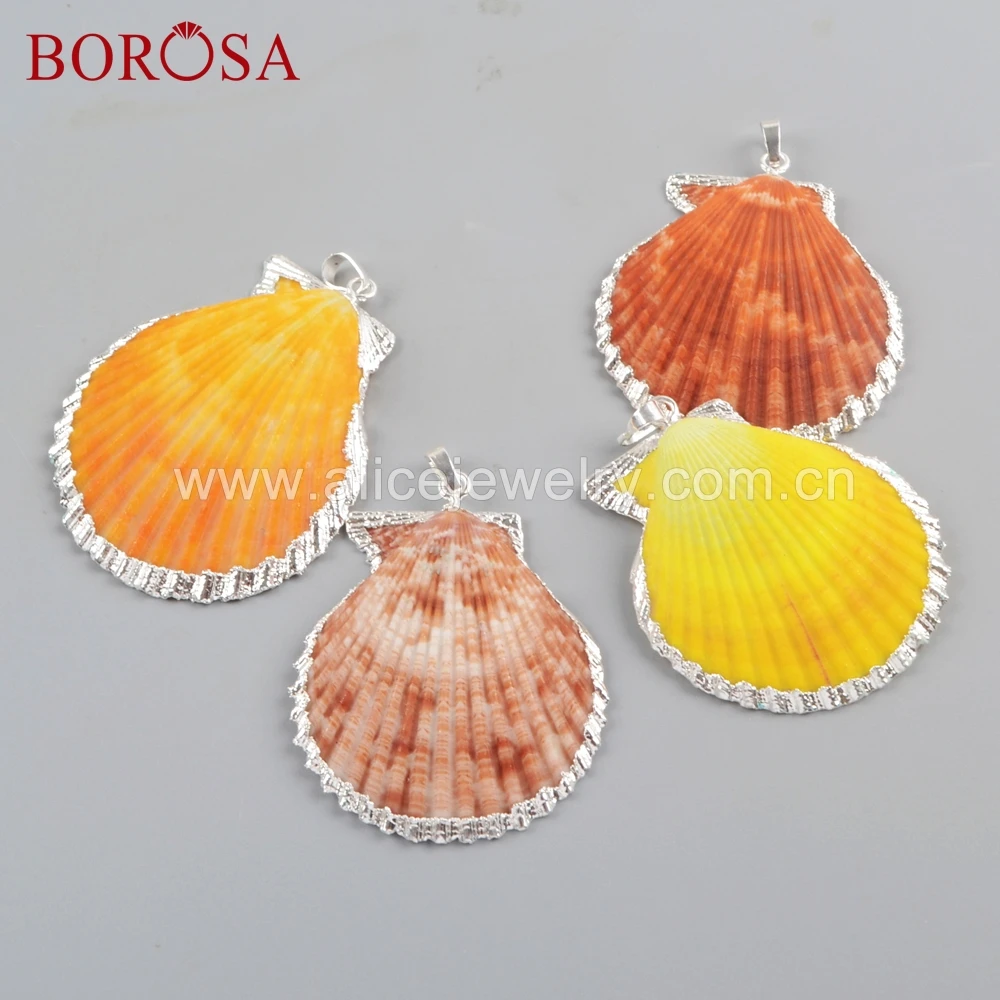 BOROSA 10 шт. Новый Золотой/Серебряный цвет Радужный натуральный гребешок кулон