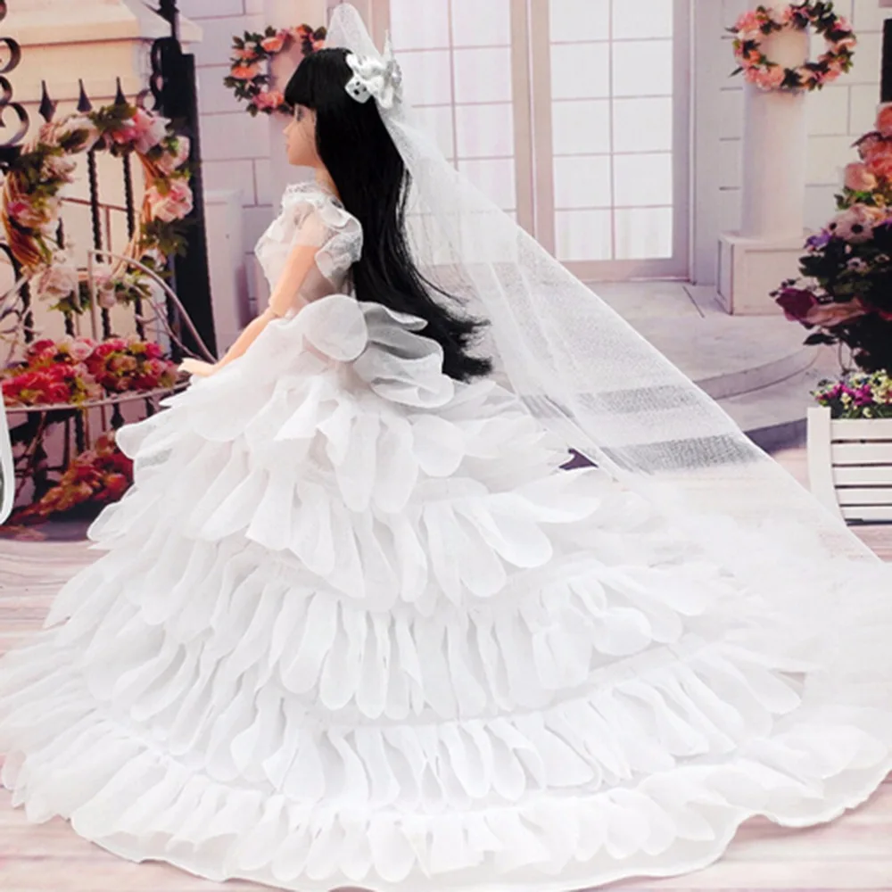 Wedding Dress Handmade Party Doll Dresses Fantasy Princess Off-Shoulder Dress For Girl With Veil Doll Dollhouse Accessories