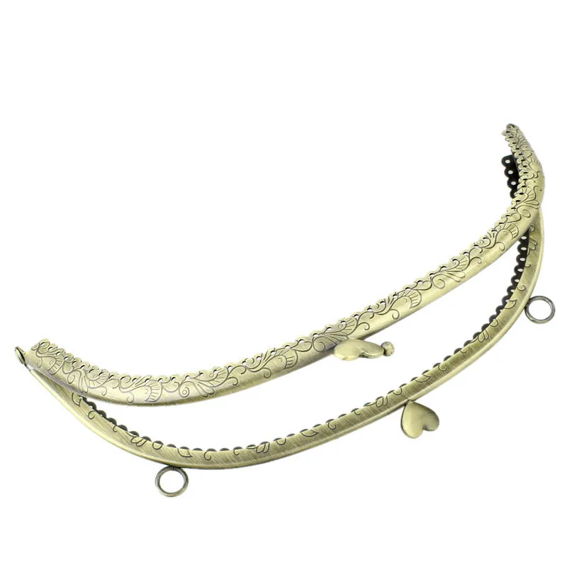 

10Pcs Heart Bronze Tone Coins Handbag Purse Clutch Arc Metal Frame Kiss Clasp Lock Handle 20.5x10cm