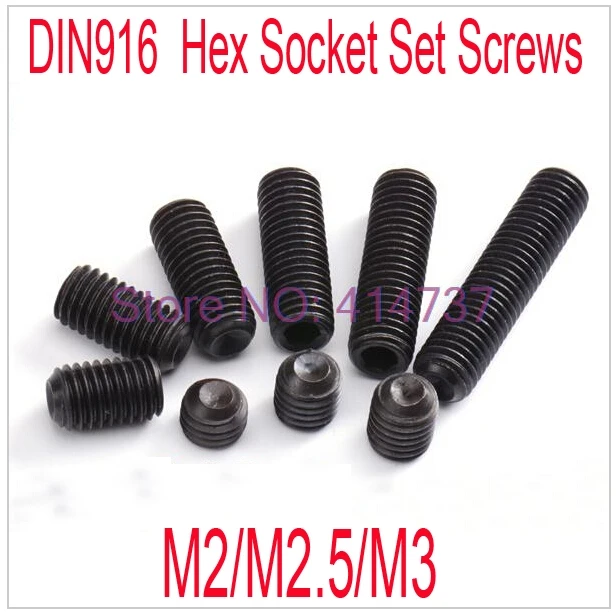 

200pcs/lot DIN916 M2/M2.5/M3 Steel With Black Hex Socket Set Screws Length 2mm--20mm