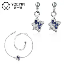 Высокое качество стразы набор украшений для женщин посеребренные романтические наборы бижутерии