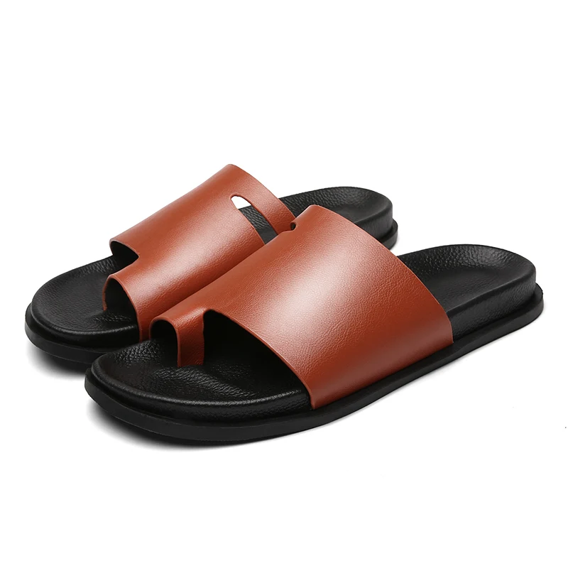 Летние мужские сандалии; модные кожаные пляжные сандалии в британском стиле; мужские повседневные массажные Нескользящие тапочки; обувь на плоской подошве