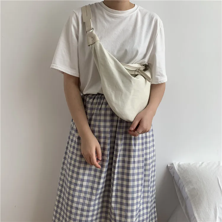 

New Fashion Trend Women's Canvas Bag Casual Minimalist Soft Face Solid Color All Match Shoulder Crossbody Bag Dumpling Bag