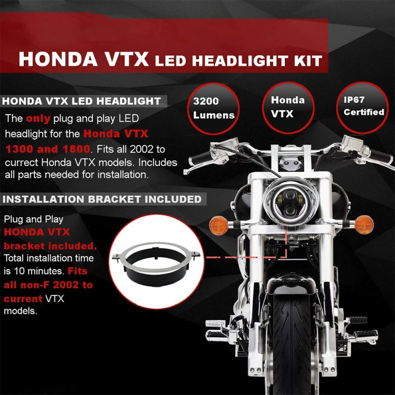FADUIES для Honda VTX 5 3/" светодиодный комплект фар с кронштейном 5,75 дюймов светодиодный фонарь для мотоцикла с Halo кольцом
