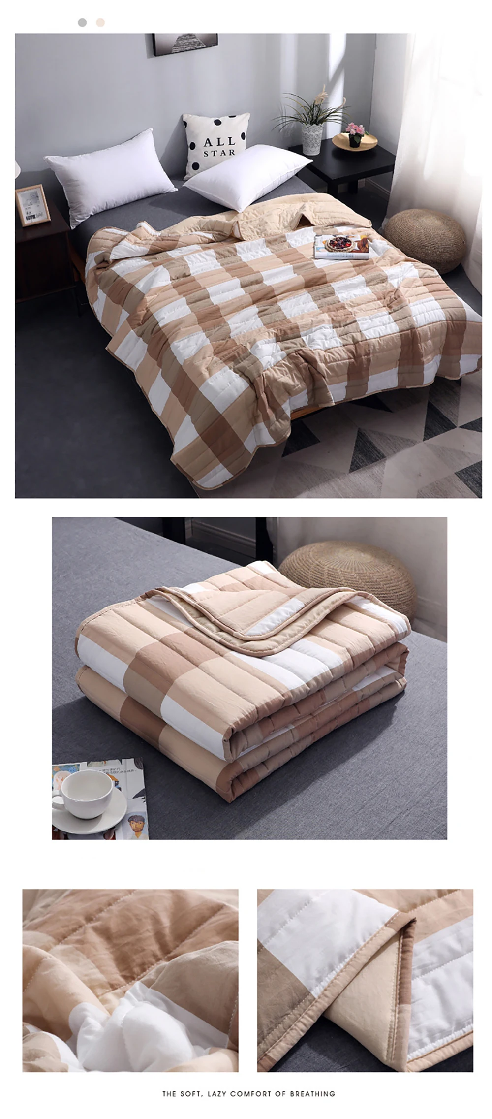 Summer Cotton Blend Quilt Quilted Soft Breathable Air Condition Quilts Blanket Thin Stripe Plaid Comfortfer Bed Cover Bedding