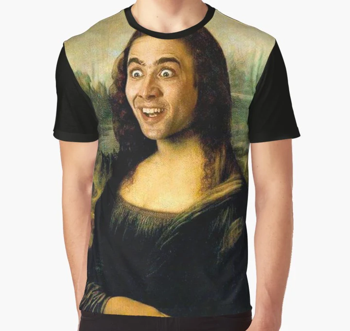 

All Over Print T Shirt Men tshirt Mona Lisa ~ Nicolas Cage Full Print Big Print Graphic T-Shirt