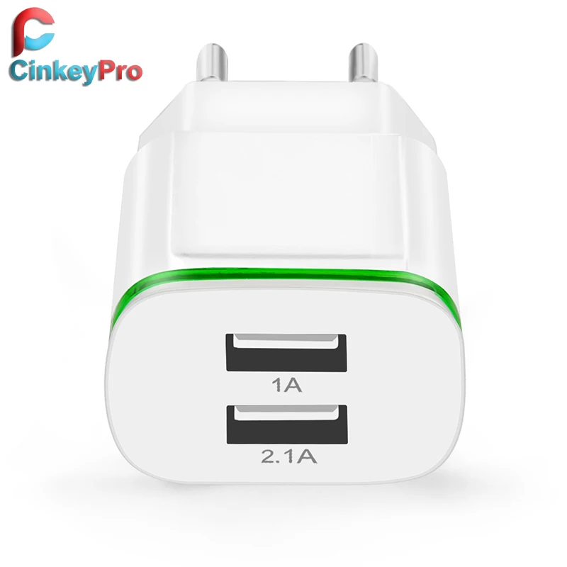 CinkeyPro LED Light EU Plug 2 Ports USB Charger 5V 2A Wall Adapter Mobile Phone Device Data Charging For iPhone 5 6 iPad Samsung